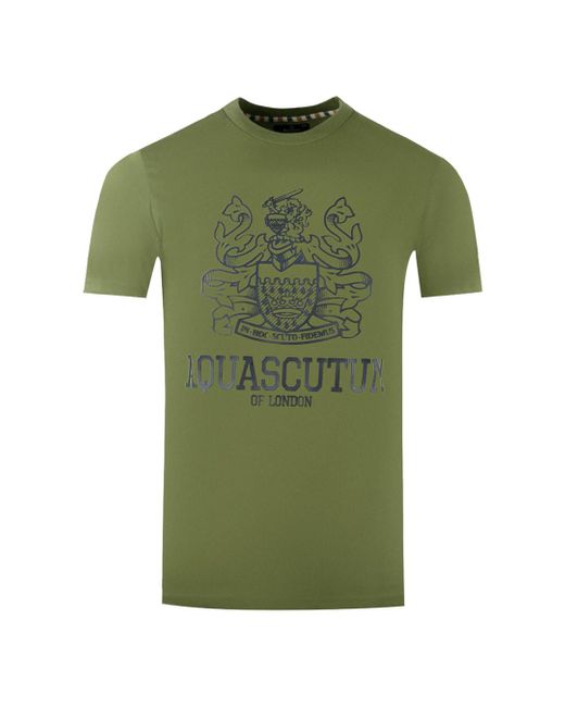 Aquascutum Green Large Bold London Aldis Brand Logo Army T-Shirt for men