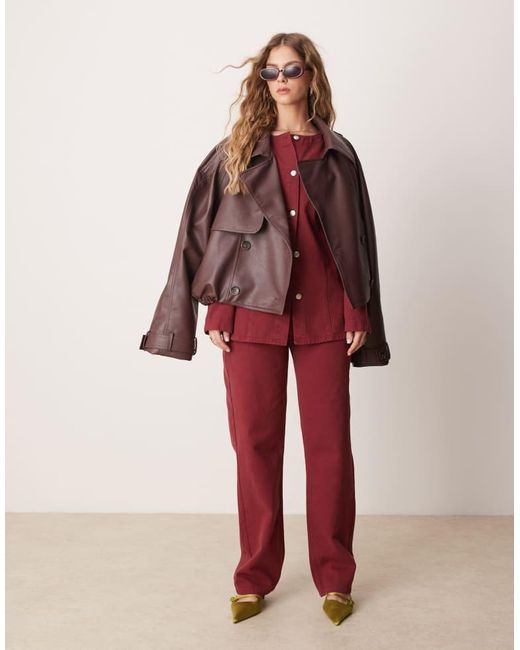 ASOS Red Cinch Waist Denim Shirt