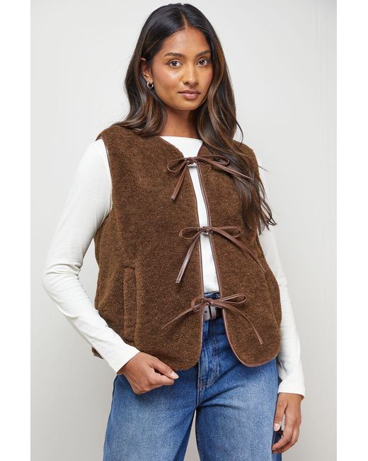 Oasis Blue Faux Fur Gilet With Pu Binding
