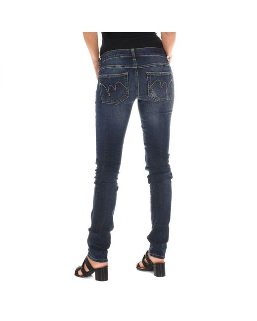 Met Blue Long Denim Pants Worn And Torn Effect 10Db50219
