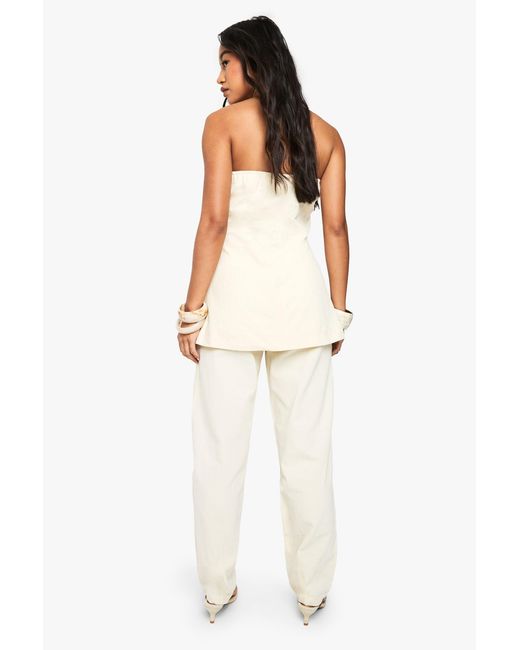 Boohoo White Linen Tailored Straight Leg Trouser