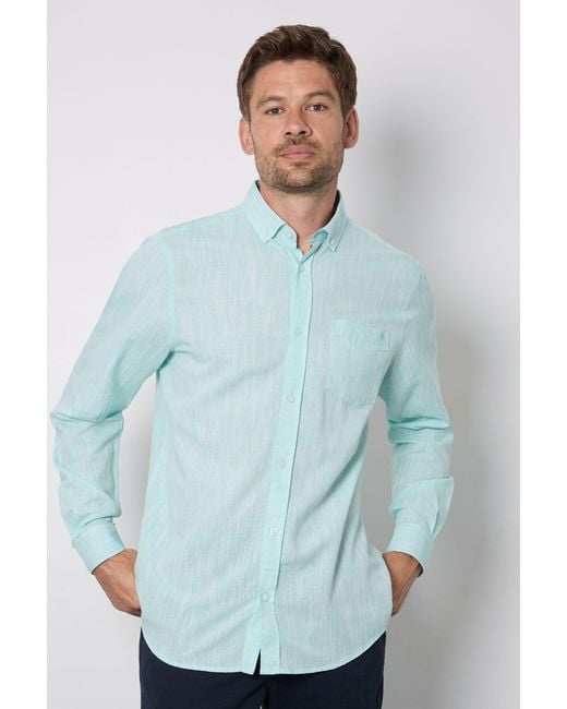 MAINE Blue Aqua Soft Stripes Long Sleeve Shirt Button Down for men