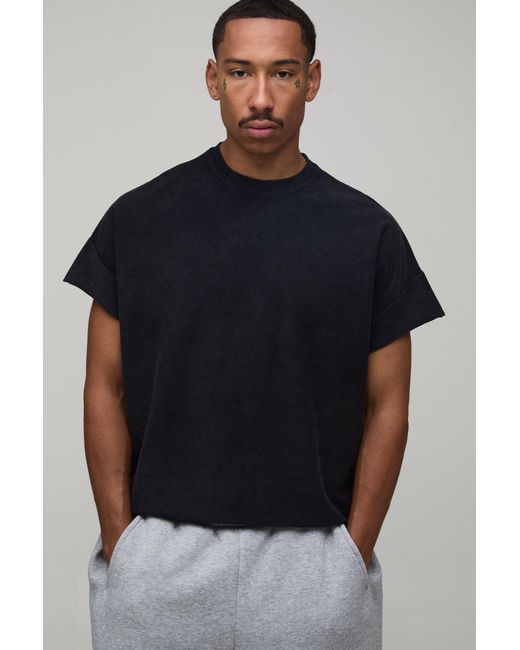 BoohooMAN Black Oversized Boxy Heavyweight Cap Sleeve Washed T-Shirt for men