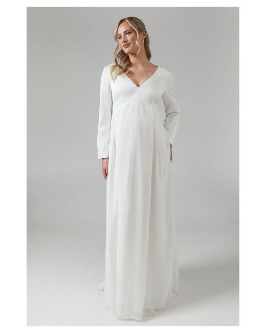 Coast Gray Maternity Chiffon Overlayer Long Sleeve Wedding Dress