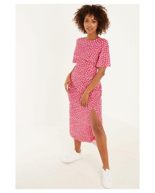 Quiz Pink Heart Print Midi Dress
