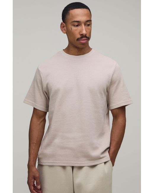 BoohooMAN Natural Essential Regular Fit Waffle T-Shirt for men