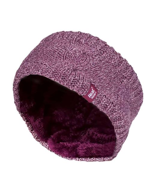 Heat Holders Purple Ladies Cable Knitted Fleece Lined Thermal Winter Ear Warmer Headband