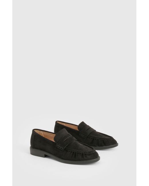 Boohoo Black Wide Fit Faux Suede Ruched Loafers