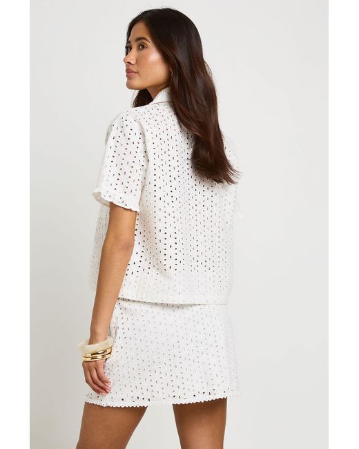 Boohoo White Broderie Boxy Short Sleeve Shirt