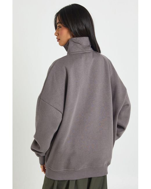 Boohoo Gray Petite Oversized Half Zip Sweatshirt