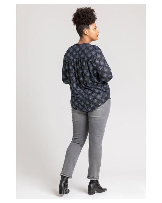 Roman Curve Blue Glitter Sparkle Tunic Top