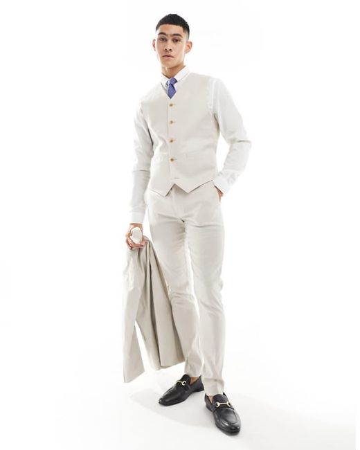 ASOS White Skinny Linen Mix Suit Waistcoat for men