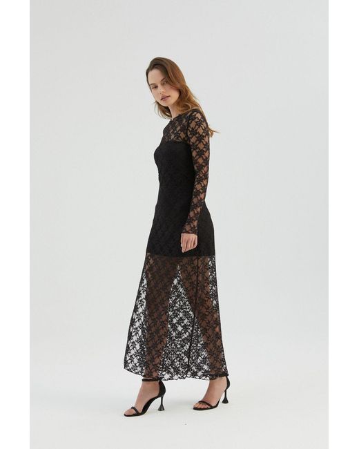 Hiccup Black Lace High Neck Mesh Maxi Dress With A Side Slit