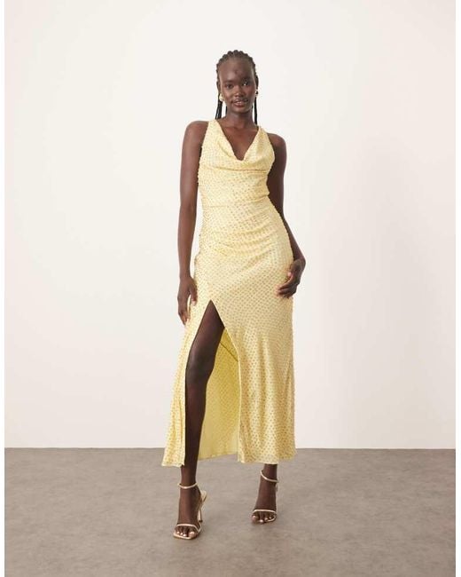ARRANGE Natural Embellished Crystal Drape Maxi Dress With Twist Detail