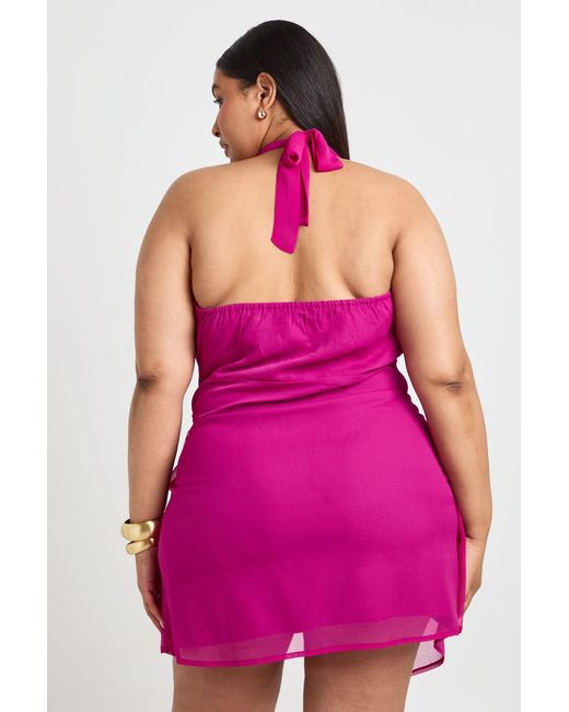 Boohoo Pink Plus Chiffon Wrap Cowl Neck Mini Dress