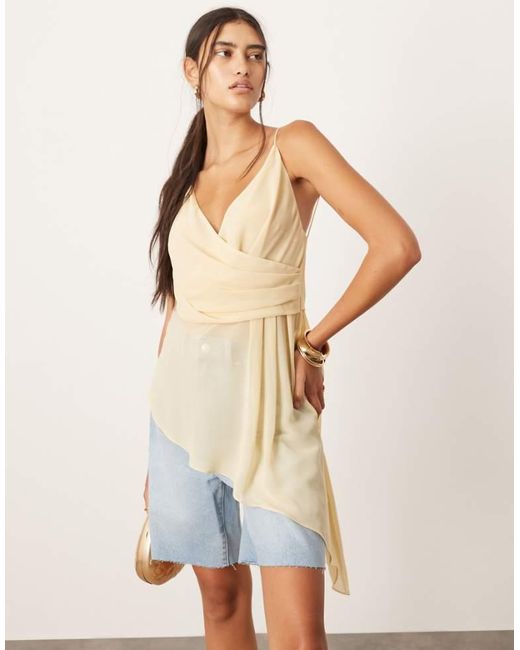 ASOS Natural Wrap Front Cami Top With Asymmetric Hem