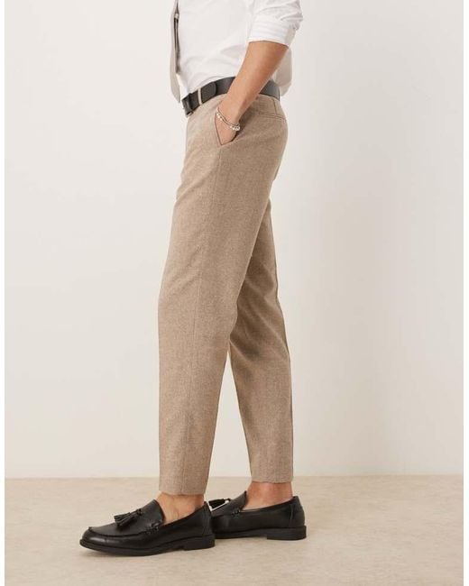 ASOS Natural Smart Tapered Fit Wool Mix Trousers for men