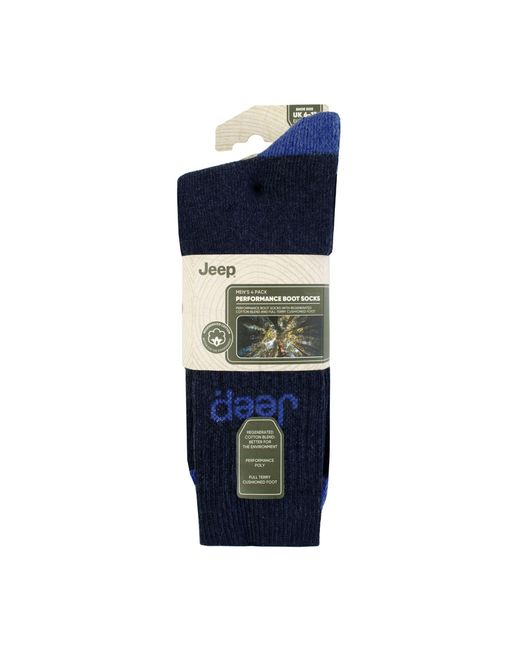 Jeep Blue 4 Pack Recycled Cotton Boot Socks for men