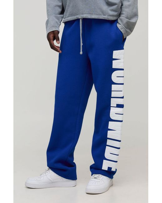 BoohooMAN Blue Straight Fit Worldwide Applique Jogger for men