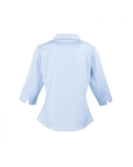 PREMIER Blue Ladies Poplin 3/4 Sleeve Shirt (Light)