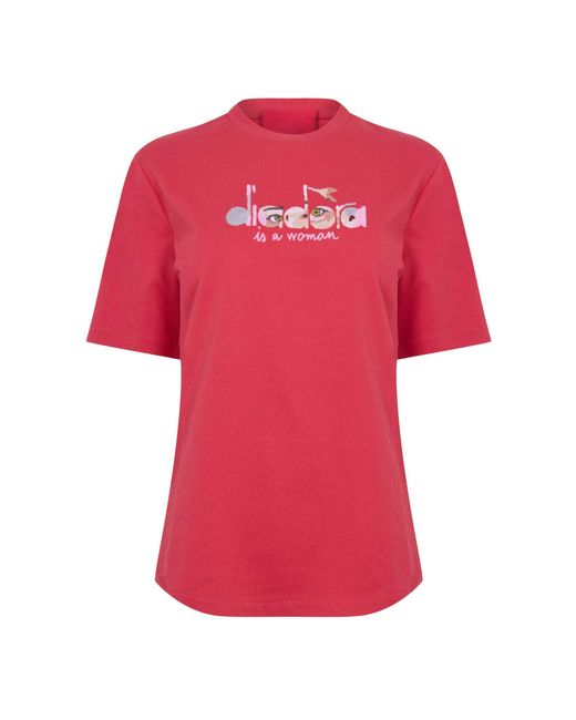 Diadora Red Eye Lettering Crew Neck Short Sleeve Jersey T-Shirt
