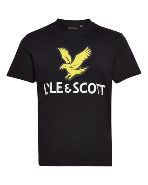 Lyle & Scott Black Graphic T Shirts Short Sleeve Glitch Printed Summer Cotton Tee for men
