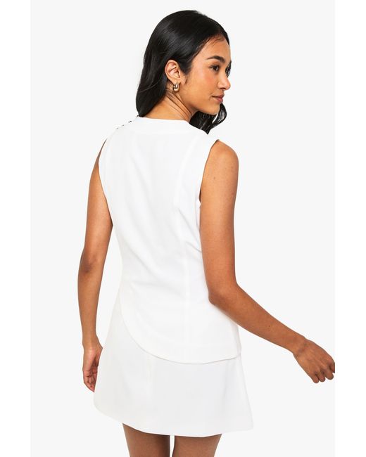 Boohoo White Studded Asymmetric Tailored Top