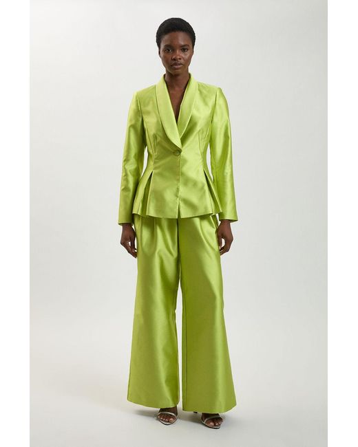 Karen Millen Green Structured Satin Tailored Trouser