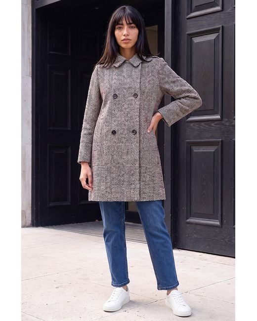 Roman Gray Petite Collar Double Breasted Coat