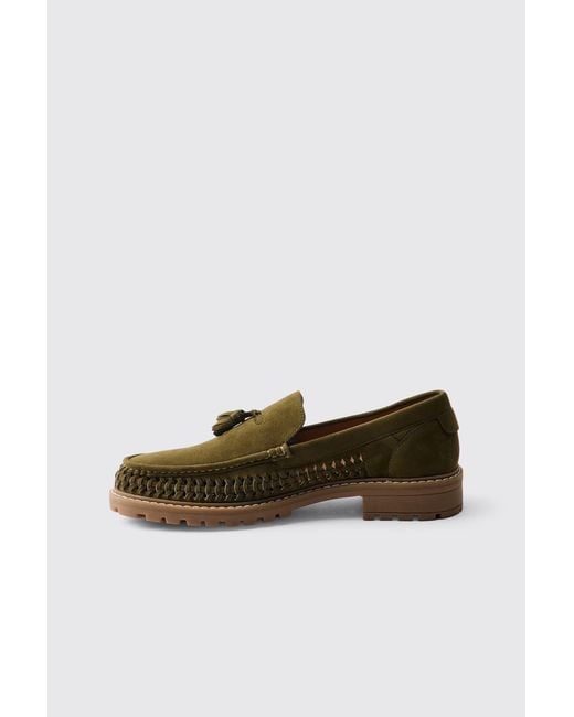 BoohooMAN Green Faux Suede Weave Track Sole Loafer for men