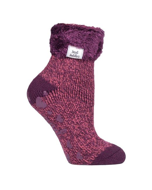 Heat Holders Purple Ladies Non Slip Thermal Low Cut Ankle Slipper Bed Socks With Grips