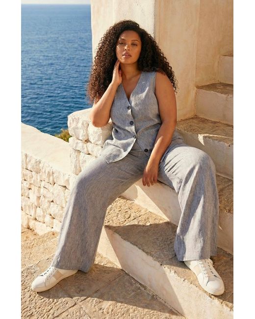 Roman Blue Curve Textured Wide Leg Trousers