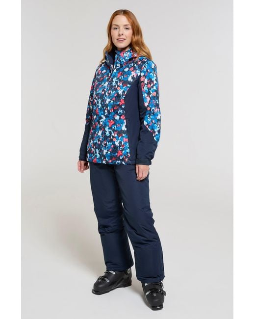 Mountain Warehouse Blue Patterned Ski Jacket And Pants Set Padded Hooded Snowproof Winter Outfit