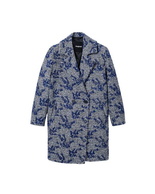 Desigual Blue Print Button-front Long Sleeve Coat Cotton