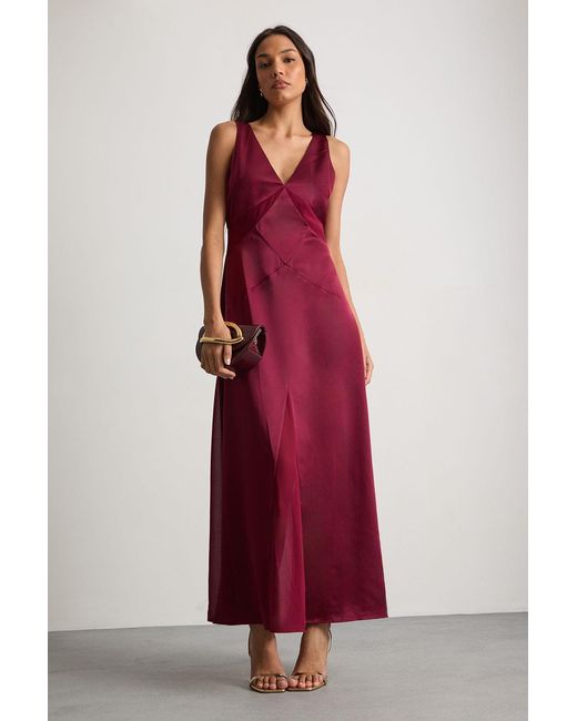 Warehouse Red Satin And Chiffon Mix Midaxi Dress