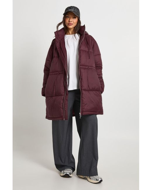 Boohoo Red Hooded Cinched Waist Puffer Jacket