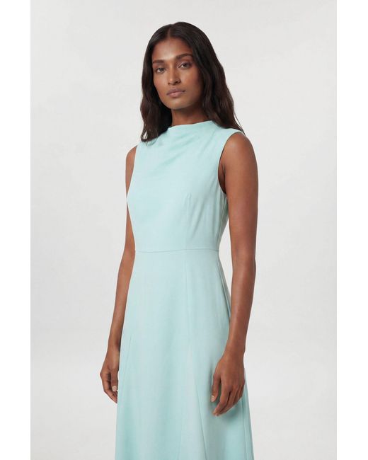 Karen Millen Blue Tailored Satin Godet Full Skirted Midi Dress