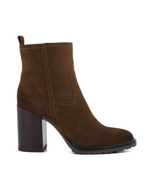 Dune Brown Ladies Block-Heel Ankle Boots Peng