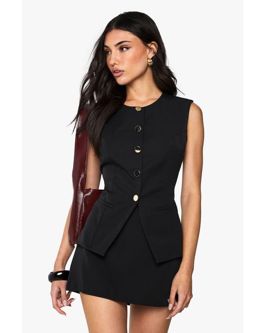 Boohoo Black Button Trim Detail Tailored Waistcoat