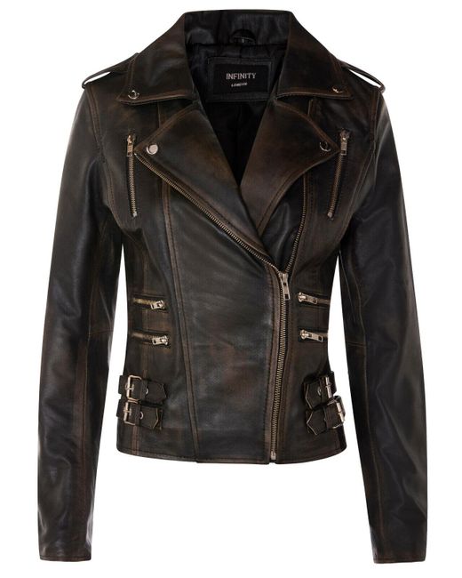 Infinity Leather Black Brando Biker Jacket-Loddon