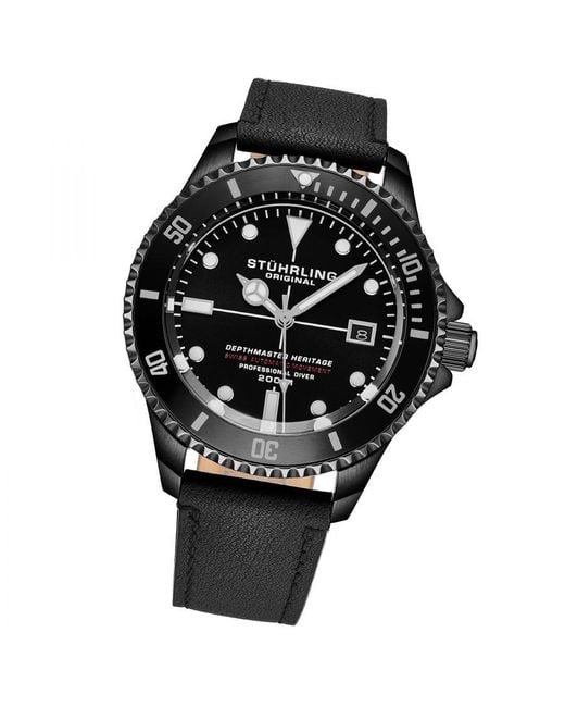 Stuhrling Black Swiss Automatic Depthmaster Heritage 883Hb 42Mm Diver for men