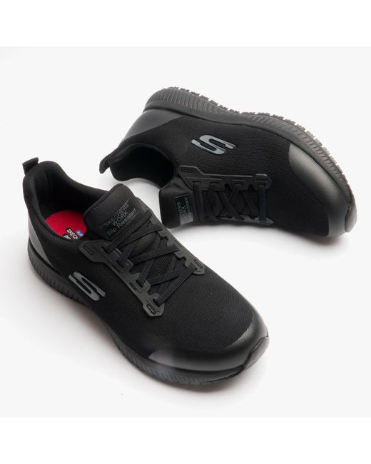 Skechers Black Squad Sr Ladies Wide Fit Occupational Trainers Textile