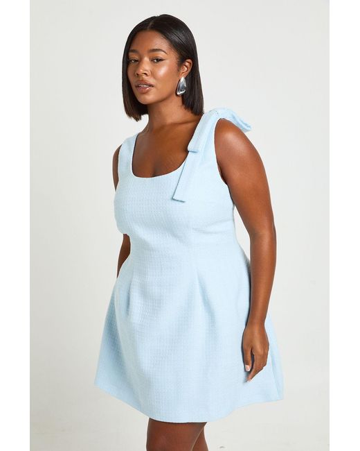 Boohoo Blue Plus Boucle Scoop Neck Tailored Mini Dress