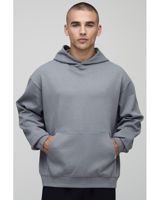 BoohooMAN Gray Oversized Premium Interlock Hoodie for men