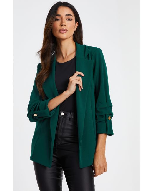 Quiz Green Bottle Ruched Sleeve Blazer Material_Polyester