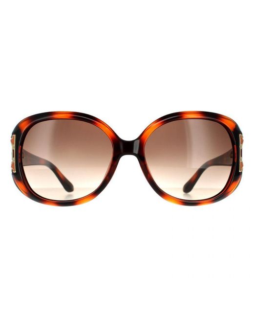 Ferragamo Brown Oval Tortoise Gradient Sunglasses