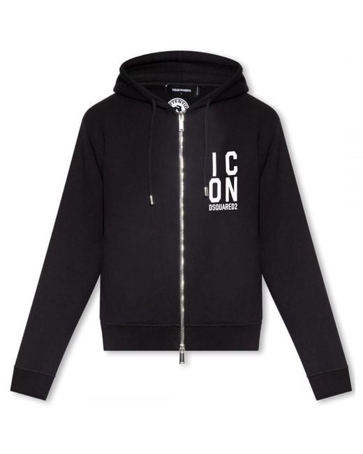 DSquared² Black Bold Icon Logo Zip-Up Hoodie for men
