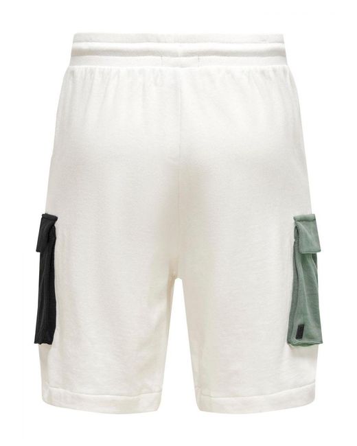Only & Sons White Cargo Shorts for men