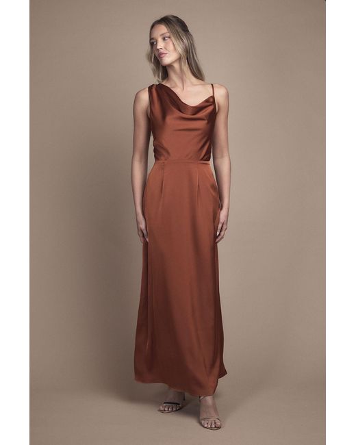 Oasis Brown Strappy Cowl Neck Maxi Bridesmaid Dress