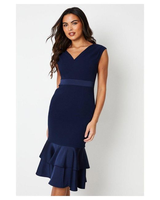 Coast Blue Satin Back Crepe Dress With Peplum